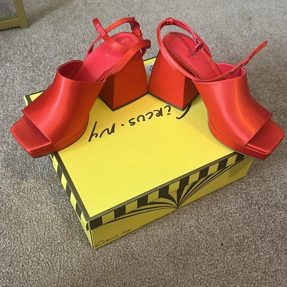 NIB Sam Edelman Circus Miranda Tangerine Tango Ankle Strap Block Heeled Sandals - Picture 5 of 9